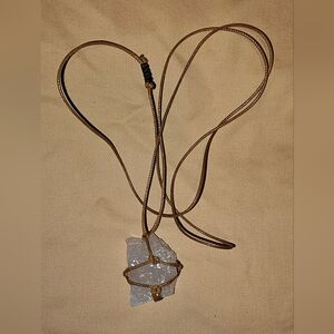 Rose Quartz Pendant Necklace with Brown Cord